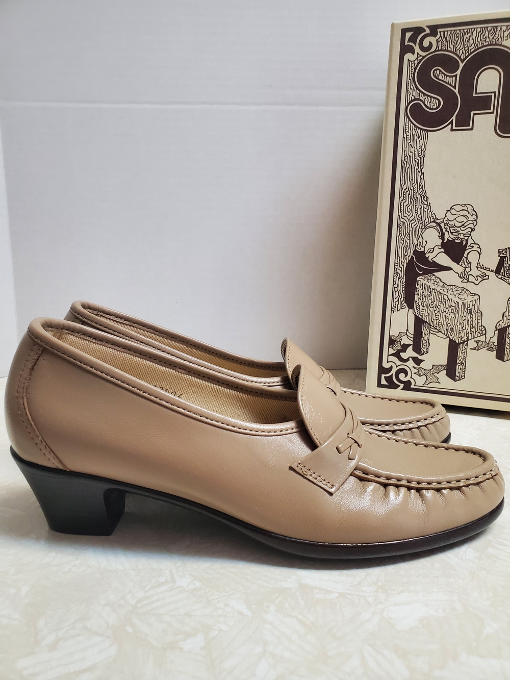 SAS Beige Leather Low Heel Loafers
